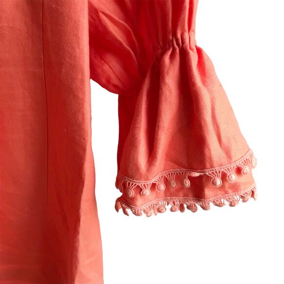 Paris Susan Sutherland Linen Blouse XL Coral Embroidered - Picture 5 of 16